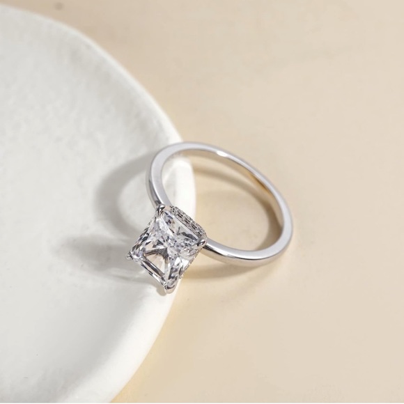 3 Carat Radiant Cut Hidden Halo Diamond Ring White Gold - Picture 4 of 11